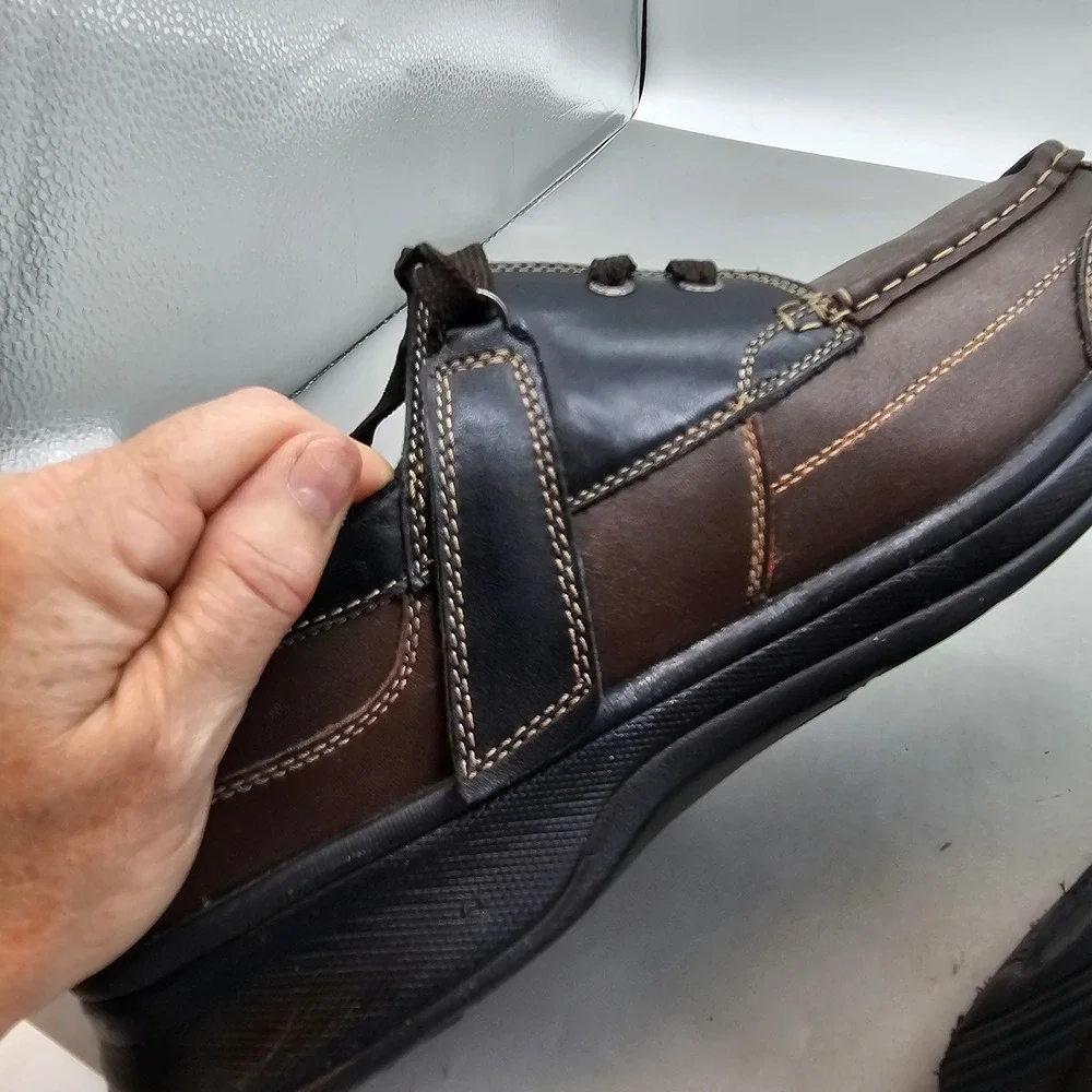 Orthofeet Mens Brown Black Leather Boat Shoes Lace Up Orthopedic Loafers 12in